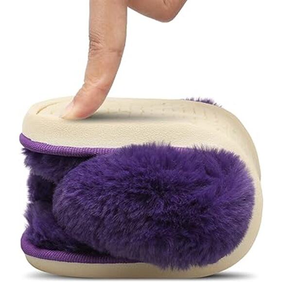 Joinfree Womens Large 9.5 Purple Fuzzy Thong Open Toe Flip Flop Slippers Shoes - Picture 6 of 7